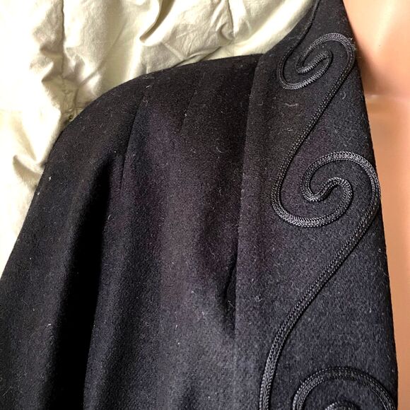 Alorna Vtg Long Wool Coat Open Embroidered Soutache Ribbon Collar L XL 2XL Black - Picture 14 of 16